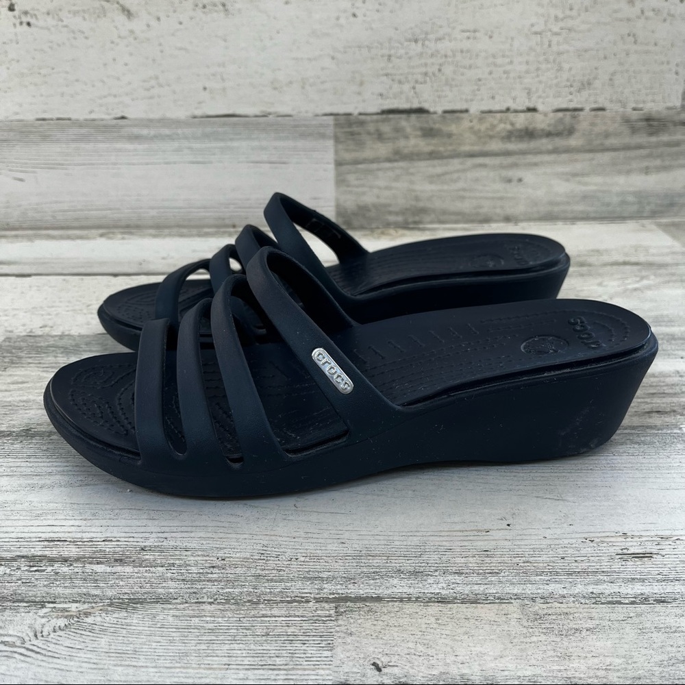 CROCS Navy Blue Wedge Sandals 8